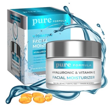 Pure Formula Hyaluronic Acid & Vitamin E Daily Face Moisturizer - Reduce Acne Scars, Fines Lines, Wrinkles, Hydrating Day Cream - Cruelty Free Korean Skin Care For All Skin Types - 1.69 Fl. oz/ 50ml