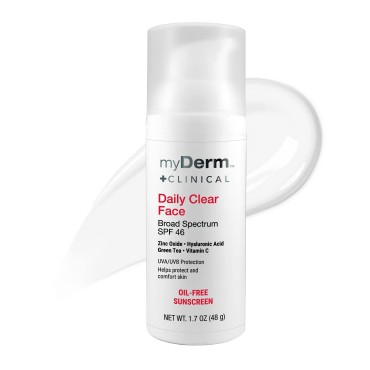 myDerm CLINICAL Daily Clear Face SPF 46 Mineral Sunscreen - 1.7oz - Formulated with Zinc Oxide & Niacinamide, Fragrance Free Sunscreen for All Skin Types - Body and Facial Skin Care Products
