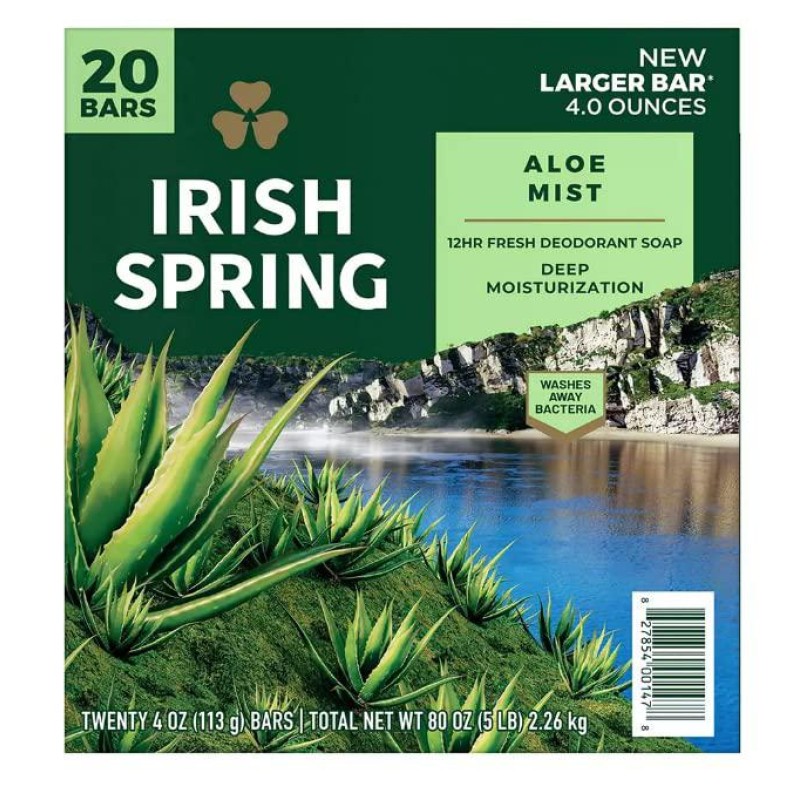 Irish Spring Aloe Mist Bar Soap for Men, 20 ct.