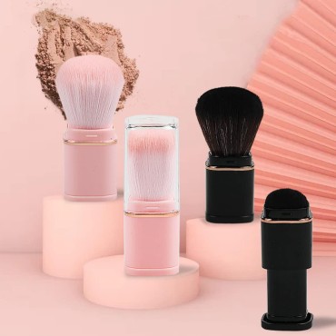 Leenchi 2 Pieces Kabuki Brushes Retractable Blush Brushes Synthetic Powder Foundation Brush Professional Concealer Mineral Buffing Blending Brush Portable Fashion Multifunction Makeup Brush (Black & Pink)