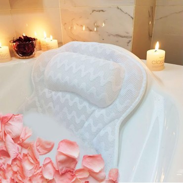 Luxury Bath Pillow for Tub - Bathtub Pillow - Bath Pillows for Tub Neck and Back Support - Soft and Large Comfort Bathtub Pillow Cushion Headrest for Relaxation - Fits Any Tub - Made of 3D Mesh White