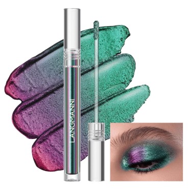 Duochrome Liquid Eyeshadow, Chameleon Multichrome Green Metallic Holographic Gel Eye Shadow, High Pigmented Quick-Dry Waterproof Color Shifting Glitter Shimmer Gradient Eye Gloss Makeup (PEACOCK)