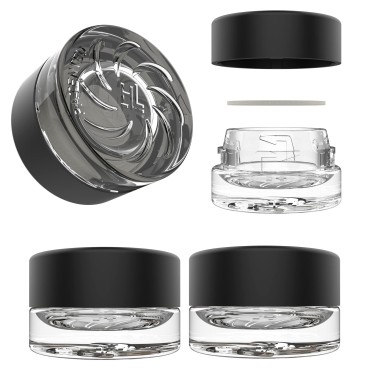 5ml Supercell Clear Glass Thick Child Resistant Containers - Concentrate Storage Jars for Oil, Lip Balm, Wax, Cosmetics - Premium PE Cap Seal Black Lid (400)