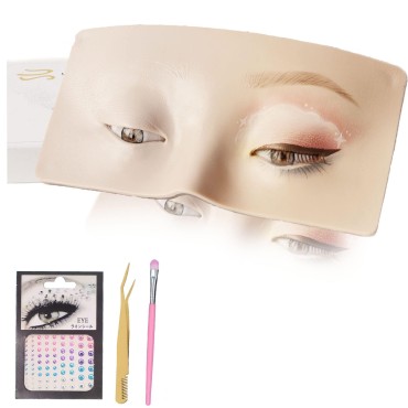 Ofly DIY Makeup Face Practice Board, 5D Silicone Bionic Skin Mannequin Face Eye eyebrow Mask Pad for the Perfect Aid to Practicing Makeup - jewels & Lash Tool & Eyeshadow Brush as 1 Kit Gift. (White)