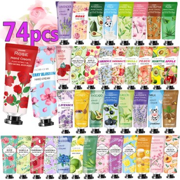 74 Pack Hand Cream Bulk for Women Christmas Gifts,Stocking Stuffers Party Gifts,Moisturizing Travel Size Lotion for Dry Hands,Scented Lotion Small Bulk Gifts for Women Coworkers Appreciation Gifts