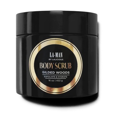 LaLicious Gilded Woods La-Man Body Scrub - Exfoliating Sugar Scrub for Men - Body Exfoliator Scrub for Dead Skin & Optimal Hydration - Pure Cane Sugar + Coconut Body Scrub (16oz)