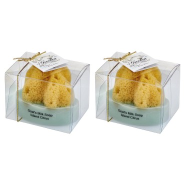 Goat Milk & Olive Oil Soap with Natural Sea Sponge 2-pack Island Citrus Scent: 6oz Exfoliating Bar for All Skin Types, Moisturizing, Hydrating, Gentle Cleansing, Men & Women