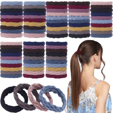 80pcs Elastic Hair Ties For Girl, PAGOW Elastic Hair Ponytail Holder, No Slip Colorful Hair Bands For Women Curly and Heavy Hair (2 PCS/Color, 10 Colors/Type, 4 Types)
