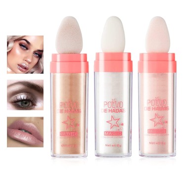 3Pcs/Set Multi-Use Highlighter Powder, Glitter Shimmering Brightening Natural Three-dimensional Contouring Blush Pressed Powder Pen for Face Body Hair Lips Eyes Makeup (Set A)