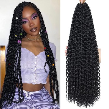 8 Packs Passion Twist Hair 30 Inch Passion Twist Crochet Hair For Black Women Long Water Wave Crochet Braiding Hair Extensions (1B)