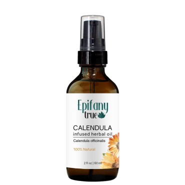Epifany True Calendula Oil 2oz | Natural Soothing Moisturizer for Sensitive Skin | Eczema Sunburn Chafed Chapped Dry Skin | Face Body Nails Hair | Calendula Officinalis Infused
