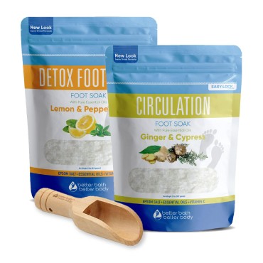 Foot Soak Salts Bundle 2-Pack with Scoop Foot Soaks (2-lbs Each 4-lbs Total) Foot Discomfort, Foot Odor, Soreness, Athlete’s Foot, Dry Feet, Calluses Made in USA with BPA-Free Easy Lock Pouch