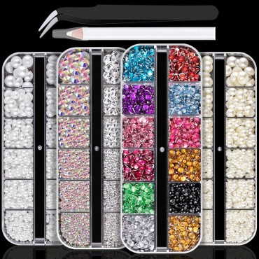 4 Boxes of Flat Back Nail Art Crystal Rhinestones+...