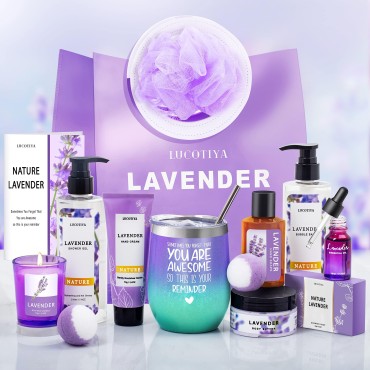 Spa Gifts for Women,Birthday Gifts for Women Bath and Body Works Gift Set Purple Gifts for Women,Gifts for Mom,Girlfriend,Sister,Wife,14pcs Lavender Care Package Gift Set,Gifts Basket for Women