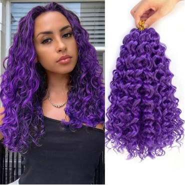 ENBEAUTIFUL 14 Inch 8 Packs Gogo Curl Curly Crochet Hair Beach Curl Water Wave Crochet Hair Deep Wave Wavy Braids Curly Crochet Hair For Black Women(14inch, 8packs, purple)