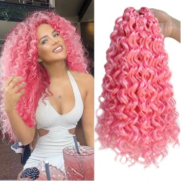 ENBEAUTIFUL 14 Inch 8 Packs Gogo Curl Curly Crochet Hair Beach Curl Water Wave Crochet Hair Deep Wave Wavy Braids Curly Crochet Hair For Black Women(14inch, 8packs, pink)