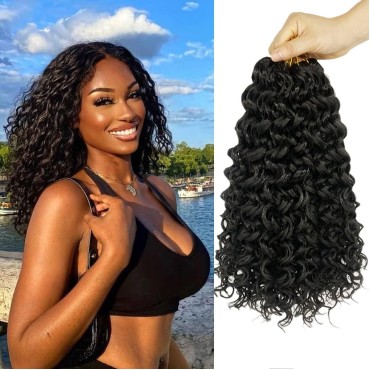 ENBEAUTIFUL 12 Inch 8 Packs Gogo Curl Curly Crochet Hair Beach Curl Water Wave Crochet Hair Deep Wave Wavy Braids Curly Crochet Hair For Black Women(12inch, 8packs, 1b)