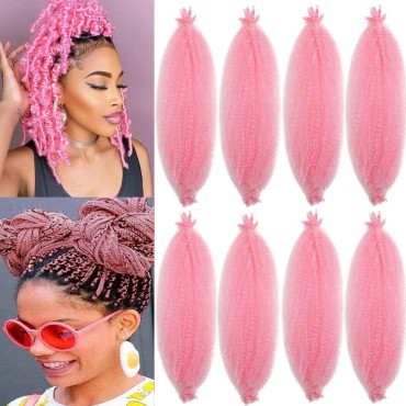 18 Inch Pre-Separated Springy Afro Twist Hair 8 Packs Distressed Butterfly Locs Marley Twist Afro Crochet Braids Synthetic Hair Extension for Black Women (Pink, 18 Inch)