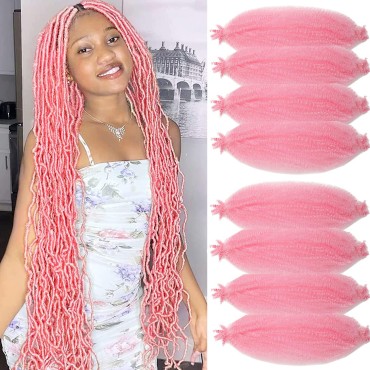 24 Inch Pre-Separated Springy Afro Twist Hair 8 Packs Pink Pre-Fluffy Natural Curls are Perfect for Marley Crochet Hair Suitable for Black Women (Pink, 24 Inch)
