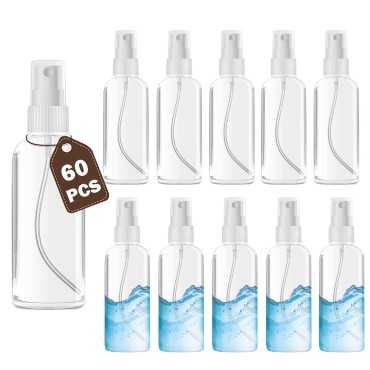 AODESTINY 60PCS Small Spray Bottle, 2oz/60ml Clear Fine Mist Spray Bottle Mini Empty Hair Spray Bottle, Plastic Refillable Cosmetic Containers for Plants, Cleaning, Misting & Skin Care