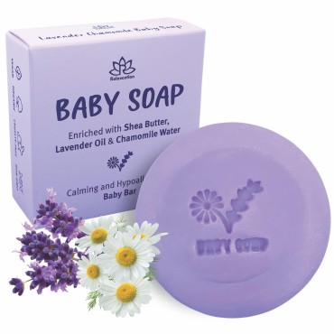 Relaxcation LAVENDER CHAMOMILE Soap Bar for KIDS with Lavender Essential Oils, Organic Chamomile Water, and Shea Butter - Naturally Cold Processed in the USA