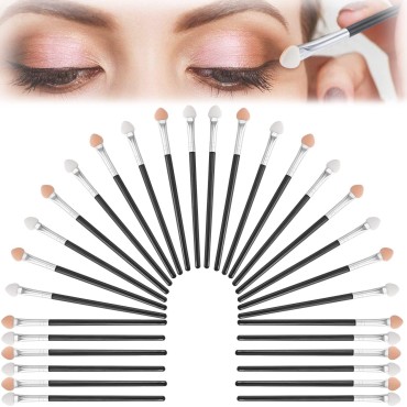 30pcs Eyeshadow Applicators, PAGOW Sponge Eyeshadow Brushes, Eye Shadow Brush With Aluminum Pipe Head, Double Sided And Washable, Handle Length: 4.44 inch / 11 cm