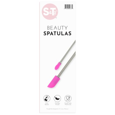 S&T INC. Makeup Spatula and Spoon, Large Cosmetic Spatula and Mini Spoon for Skin Care, 2 Piece Set, Pink/Gray