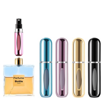 Portable Mini Refillable Perfume Atomizer Bottle?5ml Atomizer Refillable Perfume Spra Bottle, Scent Pump Case, Perfume Atomizer Refillable Travel(4 Pack) (Blue, Black, Pink, Gold)