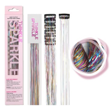 Pack of 6Pcs Clip in Hair Tinsel Kit, 19.6 Inch Heat Resistant Glitter Tinsel Hair Extension with Clips on, Fairy Hair Sparkle Strands Festival Gift Party Dazzle Hair Accessories for Women Girls Kids (RAINBOW)