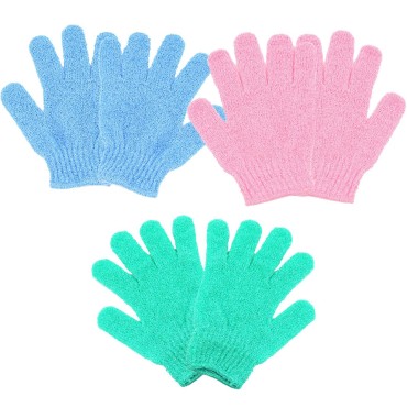 3 Pairs Exfoliating Gloves,Double Sided Exfoliatin...