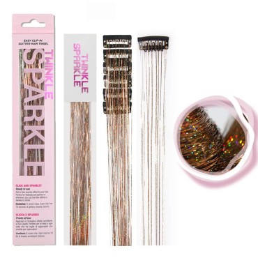Pack of 6Pcs Clip in Hair Tinsel Kit, 19.6 Inch Heat Resistant Glitter Tinsel Hair Extension with Clips on, Fairy Hair Sparkle Strands Festival Gift Party Dazzle Hair Accessories for Women Girls Kids (TIGER'S EYE)