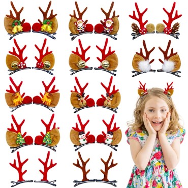 12 Pairs Christmas Hair Clips,Christmas Reindeer H...