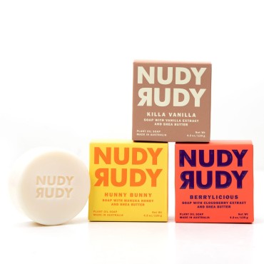 Nudy Rudy Natural Bar Soap | 3 Pack Assorted Organic Shea Butter Soap Bars | Moisturizing Body Soap Bars for Men & Women | No Harsh Ingredients | MVP Bundle | Bulk Soap | 4.2 oz