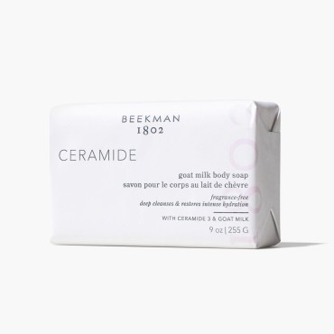 Beekman 1802 Ceramide Goat Milk Body Soap Bar - Fragrance Free - 9 oz - Vegetable Soap with Shea Butter, Jojoba & Kukui Nut Oil - Deeply Hydrates & Cleanses - Good for Sensitive Skin - Cruelty Free