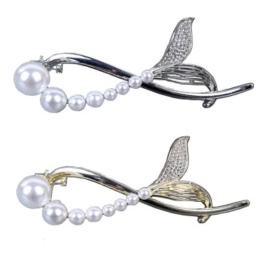 Rhinestone Pearl Hair Clips, 2 Pack Metal Hair Bar...