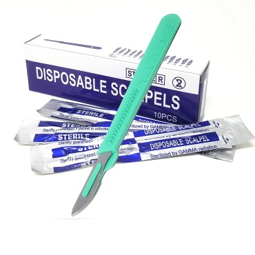 Disposable Sterile Razor Scalpel #23, Podiatry & Dermaplaning Tool, Precision Carbon-Steel Blades with Plastic Handle - Individual Pouches - Exfoliation, Dead Skin/Callus Removing & More - Box of 10
