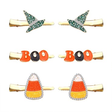 6PCS Halloween Hair Clips for Women Enamel BOO Witch Hat Candy Corn Hairpins Set Beaded White Orange Yellow Corn Alligator Metal Clips Halloween Costume Party Hair Accessory