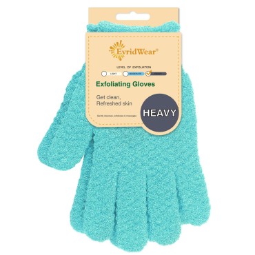 Evridwear Exfoliating Gloves for Shower, 100% Nylon Thick Soft Medium Heavy Bathing Gloves Dead Skin Remover Body Scrubber Smooth Skin with Hang Loop,Angle Blue
