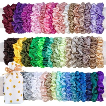 YANRONG Satin Silk Hair Scrunchies Elastic Ponytail Holders Rubber Band For Hair Traceless Hair Ropes Set Fashion Hair Accessories Softer than Silk (40 colors)