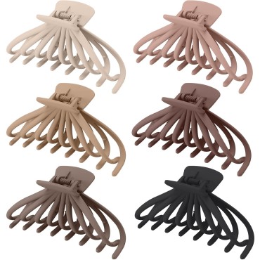 4.8 Inch Extra Large Hair Clips Claw Clips for Women Thick Hair, Lolalet Big Matte Strong Hold Acrylic Jaw Clips Neutral Clamps for Girls Long Curly Thin Fine Hair -6 Pack,Style A