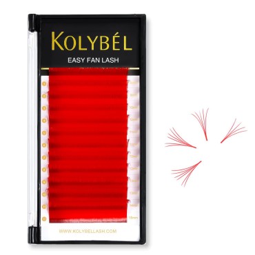 KOLYBEL Colored Volume Lash Extension Thickness 0.07 mm C D Curl 20-25 Mixed Tray Auto Blooming Easy Fan Lashes Red Eyelash Extension Self Fanning Lashes (Red,0.07-C-20-25)
