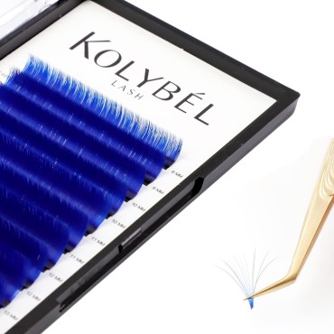 KOLYBEL Colored Volume Lash Extension Thickness 0.07 mm C D Curl 20-25 Mixed Tray Auto Blooming Easy Fan Lashes Blue Eyelash Extension Self Fanning Lashes (Blue,0.07-C-20-25)