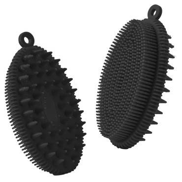 RamPula Silicone Body Scrubber, 2 in 1 Shower and Shampoo Scalp Massager Brush for Dry and Wet, Lathers Well, Stimulating Blood Circulation More Hygienic Than Loofah (Black)