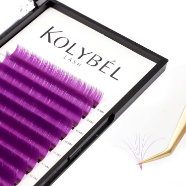 KOLYBEL Colored Volume Lash Extension Thickness 0.07 mm C D Curl 8-15 Mixed Tray Auto Blooming Easy Fan Lashes Violet Eyelash Extension Self Fanning Lashes (Violet,0.07-D-8-15)