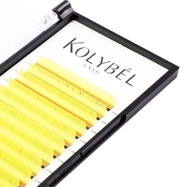 KOLYBEL Colored Volume Lash Extension Thickness 0.07 mm C D Curl 20-25 Mixed Tray Auto Blooming Easy Fan Lashes Yellow Eyelash Extension Self Fanning Lashes (Yellow,0.07-D-20-25)