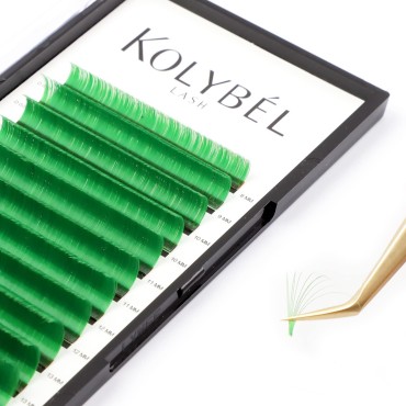 KOLYBEL Colored Volume Lash Extension Thickness 0.07 mm C D Curl 8-15 Mixed Tray Auto Blooming Easy Fan Lashes Green Eyelash Extension Self Fanning Lashes (Green,0.07-D-8-15)1 Count (Pack of 1)