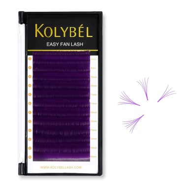 KOLYBEL Colored Volume Lash Extension Thickness 0.07 mm C D Curl 20-25 Mixed Tray Auto Blooming Easy Fan Lashes Violet Eyelash Extension Self Fanning Lashes (Violet,0.07-D-20-25)