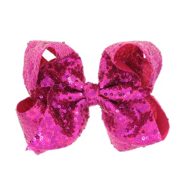 AMYDECOR 8 Inch Hot Pink Sparkly Glitter Sequin Hair Bows for Girls