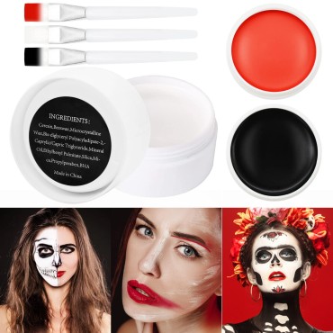 Halloween Makeup Face Body Paint - Professional SFX Makeup Kit Special Effects Ghost Skeleton for Adult Full Coverage Cosplay Corpse Paint Fx Makeup (Black & White & Red)