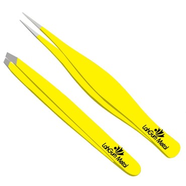 Pointy Tweezers for Ingrown Hair Removal & The Best Tweezers for Facial Hair Removal & Best Tweezers for Fine Hair Removal - Needle Nose Tweezers Splinter Removal - Pointed Slant Tweezers Set Yellow
